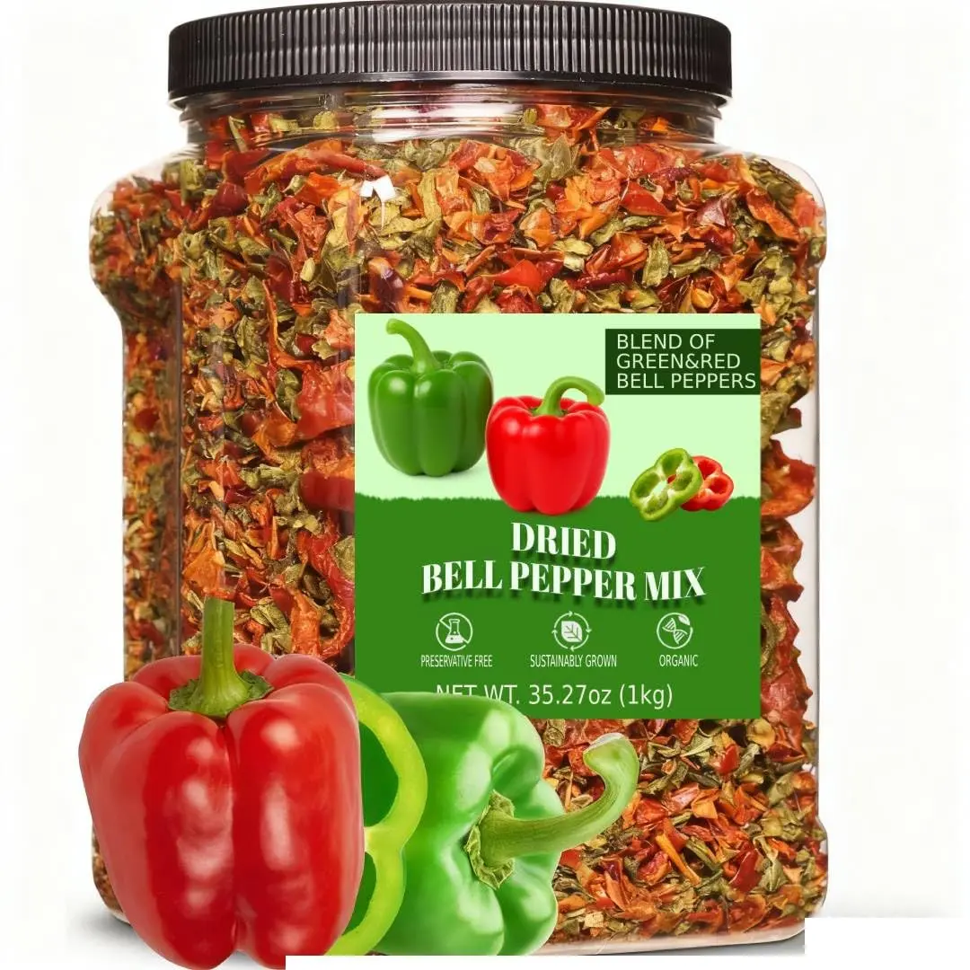35oz Dried Bell Peppers Mix - Natural Dehydrated Red & Green Pepper Flakes, Gluten-Free Veggie Topping for Soup, Ramen, Stew & Outdoor Cooking