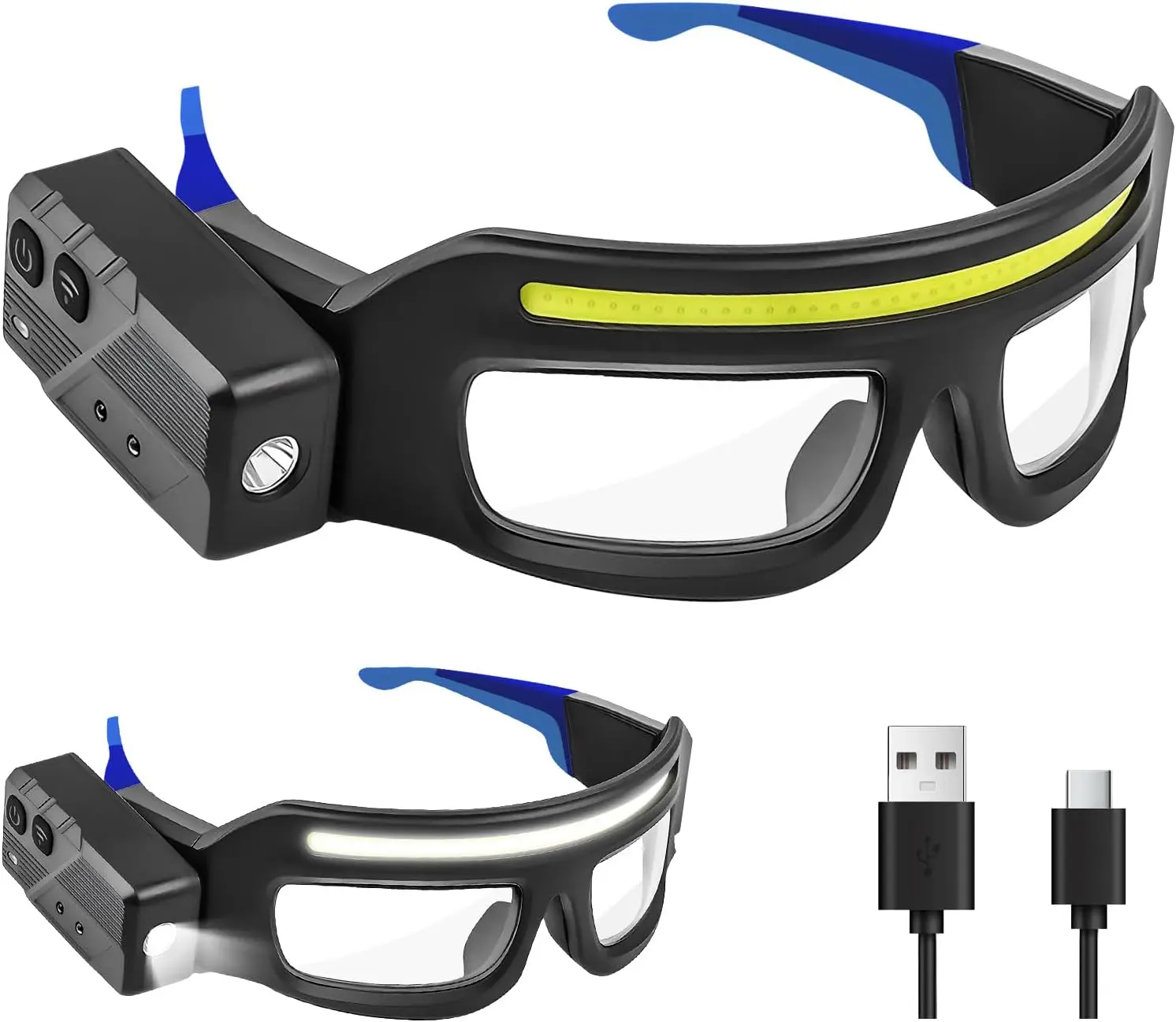 Rechargeable LED Headlight Safety Glasses – Motion Sensor & Touch Control, 5-Mode USB-C Waterproof Lighted Eyewear with Hands-Free Lighting for Running, Camping, Fishing, Cycling, Hiking