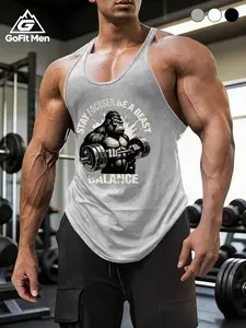 2026 New Men's Gorilla Weightlifting Motivational Sleeveless Sports Vest, Soft Comfortable Elastic Fabric, Sporty H-Type, Gym Training, Daily Wear