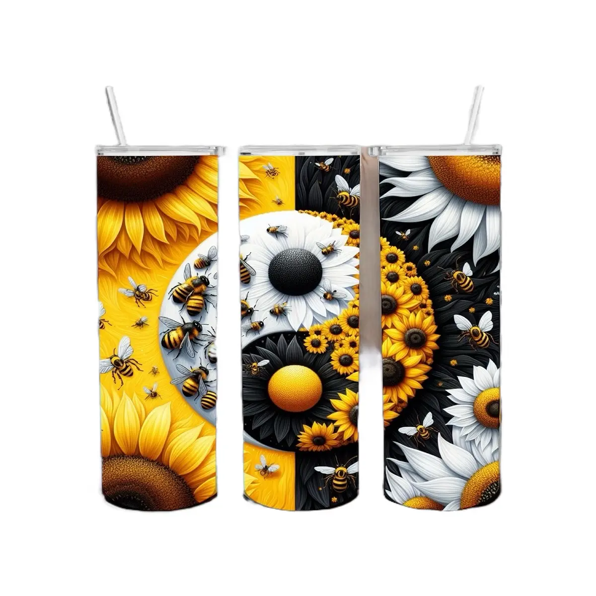 20oz Ying Yang Bee with Flowers Tumbler - Stainless Steel - Bottle