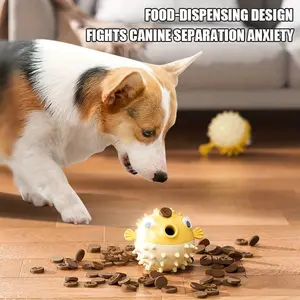 Pufferfish Design Dog Treat Dispensing Ball, Durable Rubber Chew Toy, Interactive Food-Dispensing Toy for Small/Medium/Large Dogs, Teeth Cleaning & Anxiety Relief
