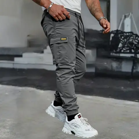 Men's Work Pants, Solid Color Multi-Pocket Design Casual Outdoor Sports Trousers