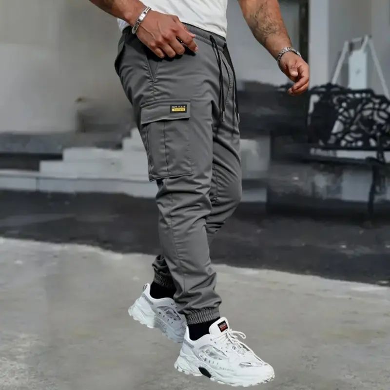 Men's Work Pants, Solid Color Multi-Pocket Design Casual Outdoor Sports Trousers