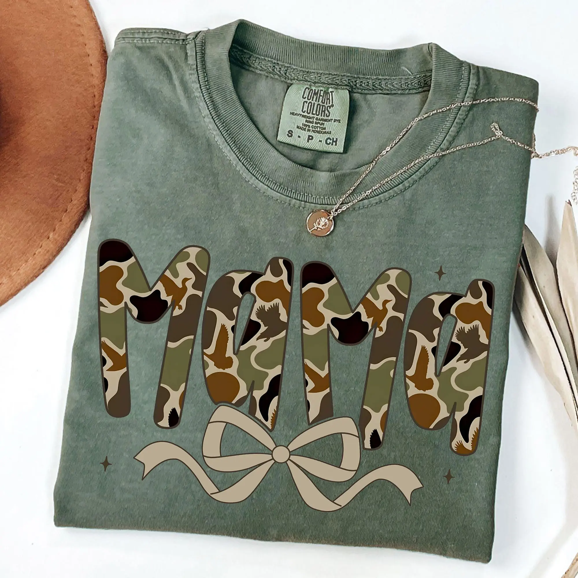 Comfort Colors Mama Preppy Duck Camo Camouflage Shirt, Camouflage Mama T-Shirt, Mama Coquette Camo Bows Shirt