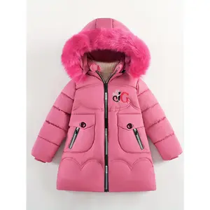 Girls Cute Furry Hooded Parka Jacket, Long Sleeve Pockets Warm Padded Coat Winter/ Fall Outdoor Activities