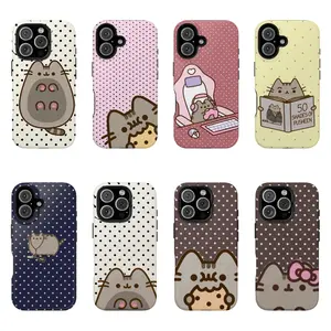 Pusheen The Cat Phone Case, Polka Dot Shockproof Case Cover Compatible With iPhone 16 15 14 13 12 11 Pro Max Galaxy S25 S24 S23 S22 Ultra, Gift For Christmas
