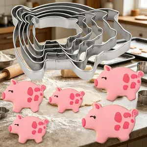 5 pieces of rust proof pig biscuit cutting machine set, finely polished surface and safe rolled edges, making cute pig biscuits and farm themed desserts for any occasion, perfect for farm lover gifts, family gatherings