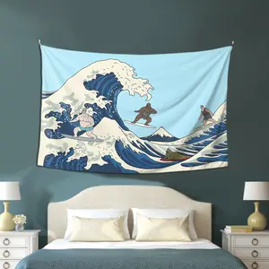 The Bigfoot Surfs Up Poster Tapestry Wall Art Print Banner Flag Tapestry For Room Office Home Decor Decoration Water Lightweight Decorative Linen Cotton