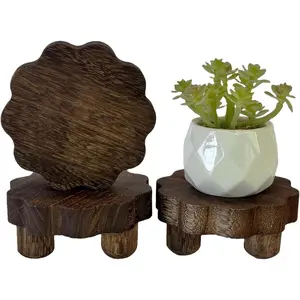3 Pack Tiny Scalloped Wood Risers for Display ,Small Wooden Stands with Removable Feet Farmhouse Rustic Decor for Table Tiered Trays Home Kitchen Decoration (Mini Dark Brown, 4 Inch)
