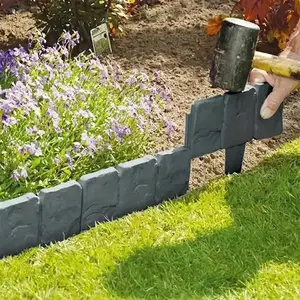 10-Piece Stone Texture Plastic Garden Border Fence, Flower Bed Frame, Yard Decorative Fence, Small Garden Fence, Patio Decoration