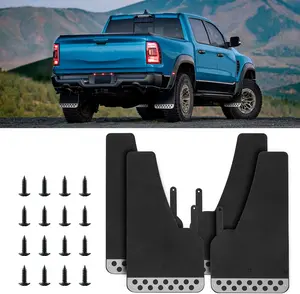 DREAMIZER 4 Pack Mud Flaps for Trucks Heavy Duty Universal Rbubber Mud Flaps Car Dirty Fender All Weather Mudguards Front Rear Splash Guards with Stainless Steel Plates