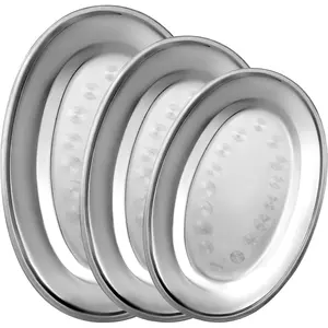 3 count Stainless Steel Serving Tray Large Oval Platter Set,Oval Serving Set Heavy Duty Metal Serving Tray Large Mirror Polish Sizzle Plate,12 in, 14 in, 16 in