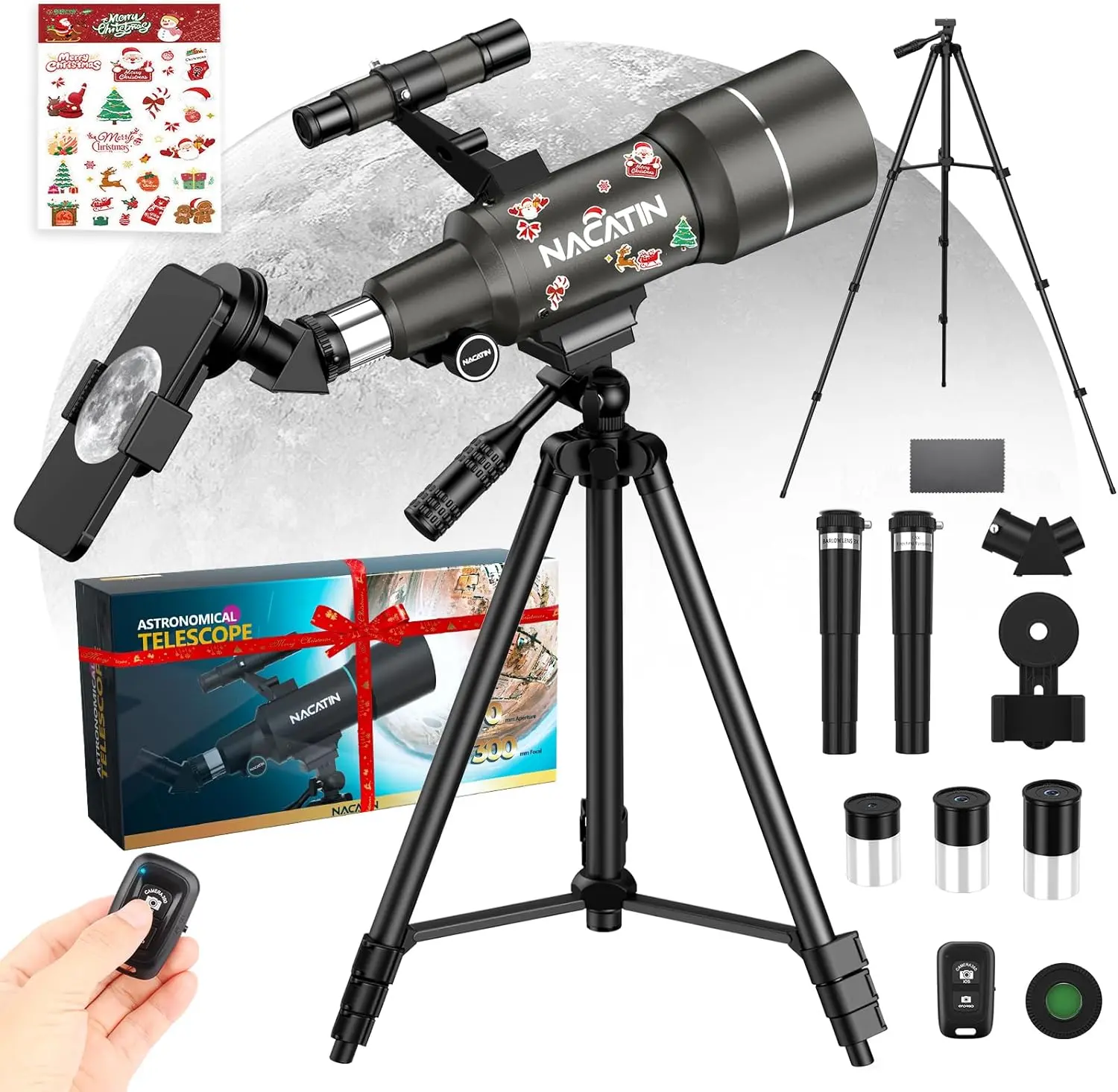 【Back To School】Astronomy Telescope for Kids & Adults, 70mm Refractor Science Kit with Adjustable Aluminum Alloy Tripod & Phone Mount for Outdoor Stargazing, Unisex, Attachment Telescopes