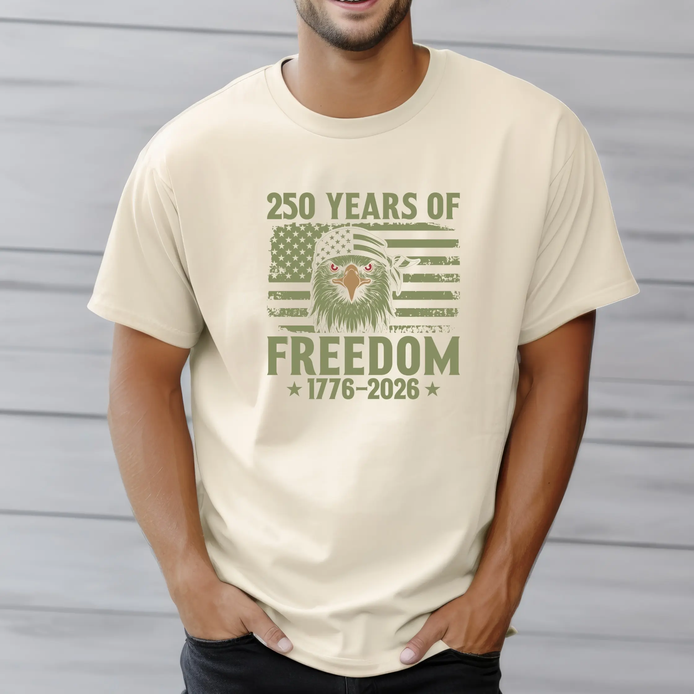 Men's Cotton Blend Short-Sleeve Graphic T-Shirt - Patriotic USA Flag, 1776-2026 America 250 Freedom Eagle, Distressed Menswear Casual Day Top