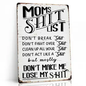 Funny Home Sign, Mom's Shitty List Kitchen Sign, Kitchen Door Wall Decor