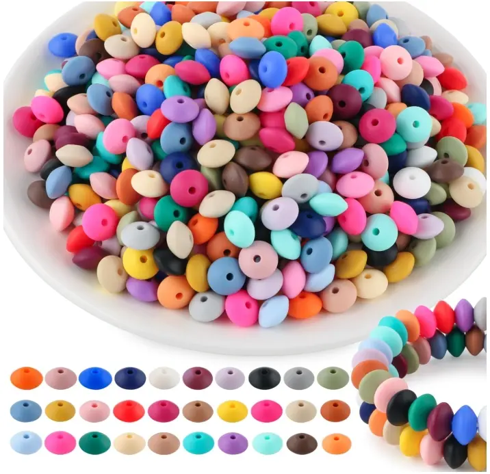 300Pcs 12mm Silicone Lentil Beads, Silicone Spacer Beads for Necklace Bracelet Keychain Pens Craft(Multicolor)