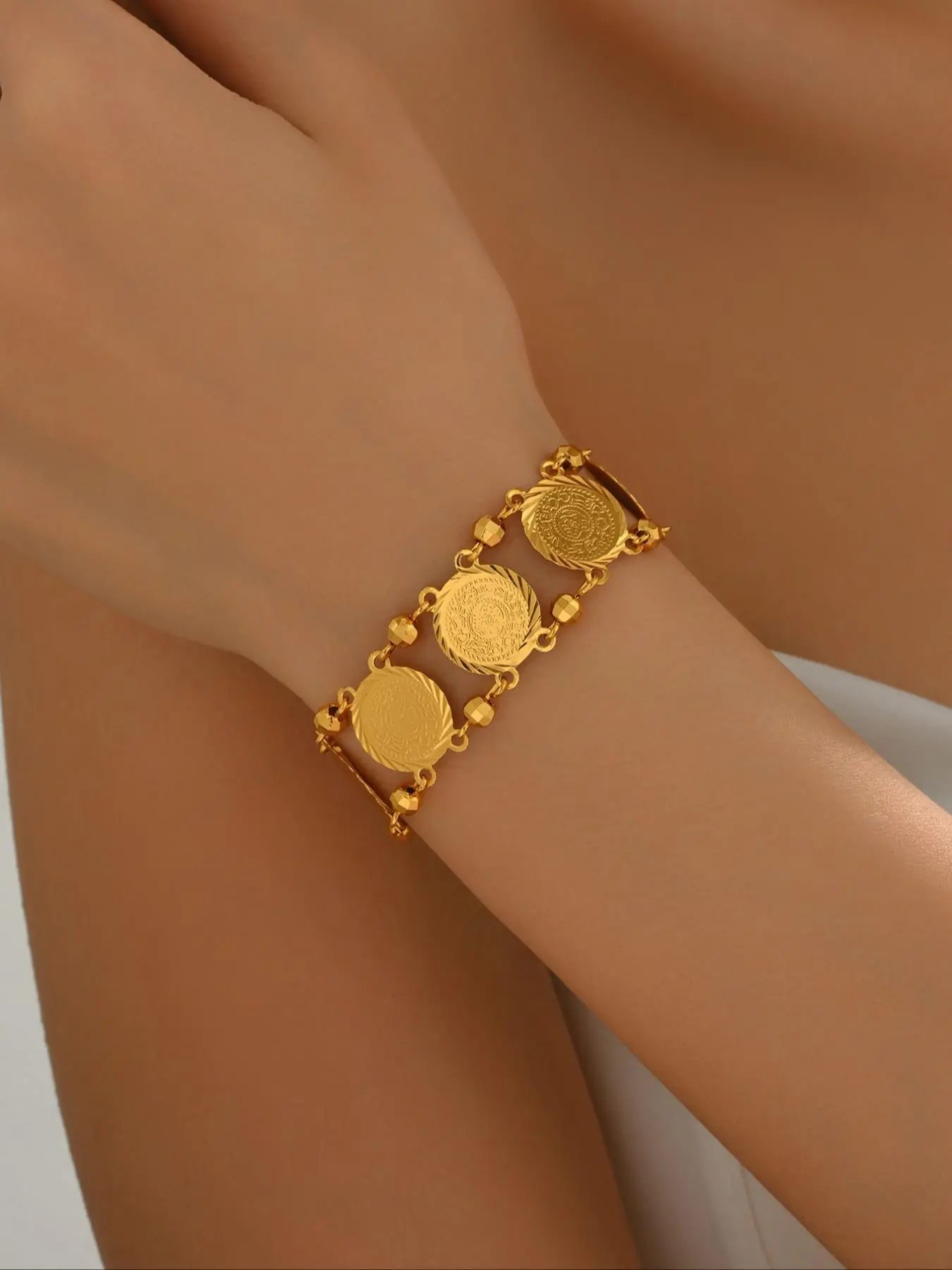 Fashionable Double Layer Coin Design Bracelet, Fashion Jewelry for Party, Daily Clothing Decor, Trendy All-match & Exquisite Jewelry for Birthday Gift, Elegant Bangle, Trendy Stack Bangle, Stackable Bracelets, Double Layered Bracelets, Stacking Bracelet