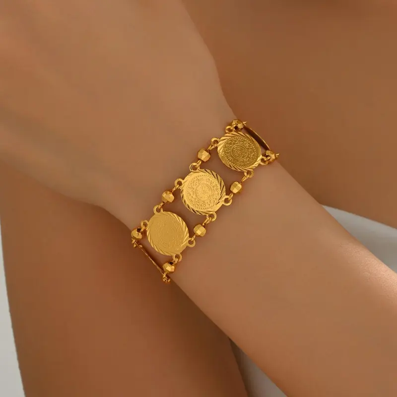 Double Layer Coin Design Bracelet, Fashion Jewelry for Party, Daily Clothing Decor, Trendy All-match Jewelry for Birthday Gift, Stackable Bracelets, Double Layered Bracelets, Stacked Design Bracelets
