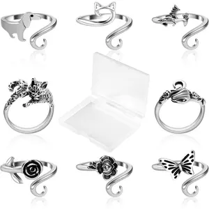 8 count Crochet Rings, 8 Styles Adjustable Adjustable Tension Ring Loops for Fingers Yarn Guide Knitting Crochet Accessories with Box for Women Mom Crocheters Grandma