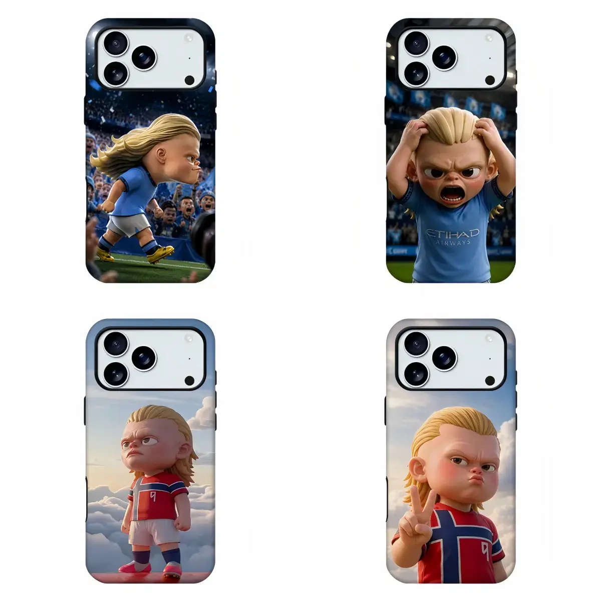 Cute Cartoon Haaland Football Star Print Phone Case, Stadium Soccer Full Print Shockproof Cellphone Casing Y1556 | Phone Case Compatible with iPhone 17 16 15 14 13 12 11 pro pro max & Samsung S26 S25 S24 S23 S22 Durable Protection Dual Layer Design Glossy