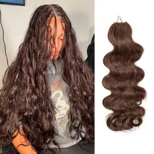OQ HAIR #4 Brown Body Wave Pre-Separated Feather Crochet 100% Human Hair Extensions For Miracle Knots Boho Braids 4 to 5 Bundles Recommended