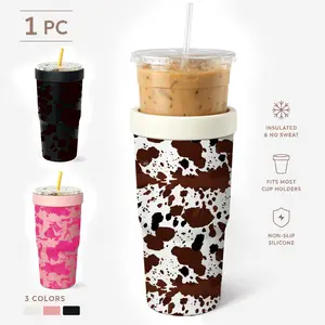 1 Pc 32oz Cow Print Insulated Can Cooler, Double Wall, Leak Proof, Cold 24H, Hot 12H, No Sweat, Fits Most Cup Holders, Non Slip Silicone, Camping Must Have, Kitchen Essential, Holiday Gift, For BBQ, Party, Travel