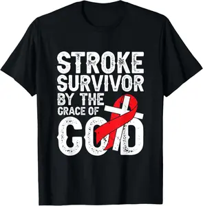 100% Cotton Stroke Survivor by the grace of god - Stroke Survivor T-Shirt
