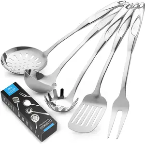 Zulay Kitchen Stainless Steel Cooking Utensil 5 Set Hanging Sturdy