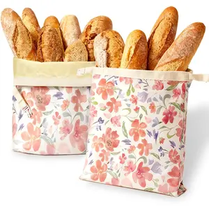 2 Pack Beeswax Bread Bags, Large 17'' x 13'' Reusable Bread Bags with Natural Beeswax Liner, Cotton Cloth Sourdough Bread Bags for Homemade Bread Baking & Food Freezer to Keep Fresh