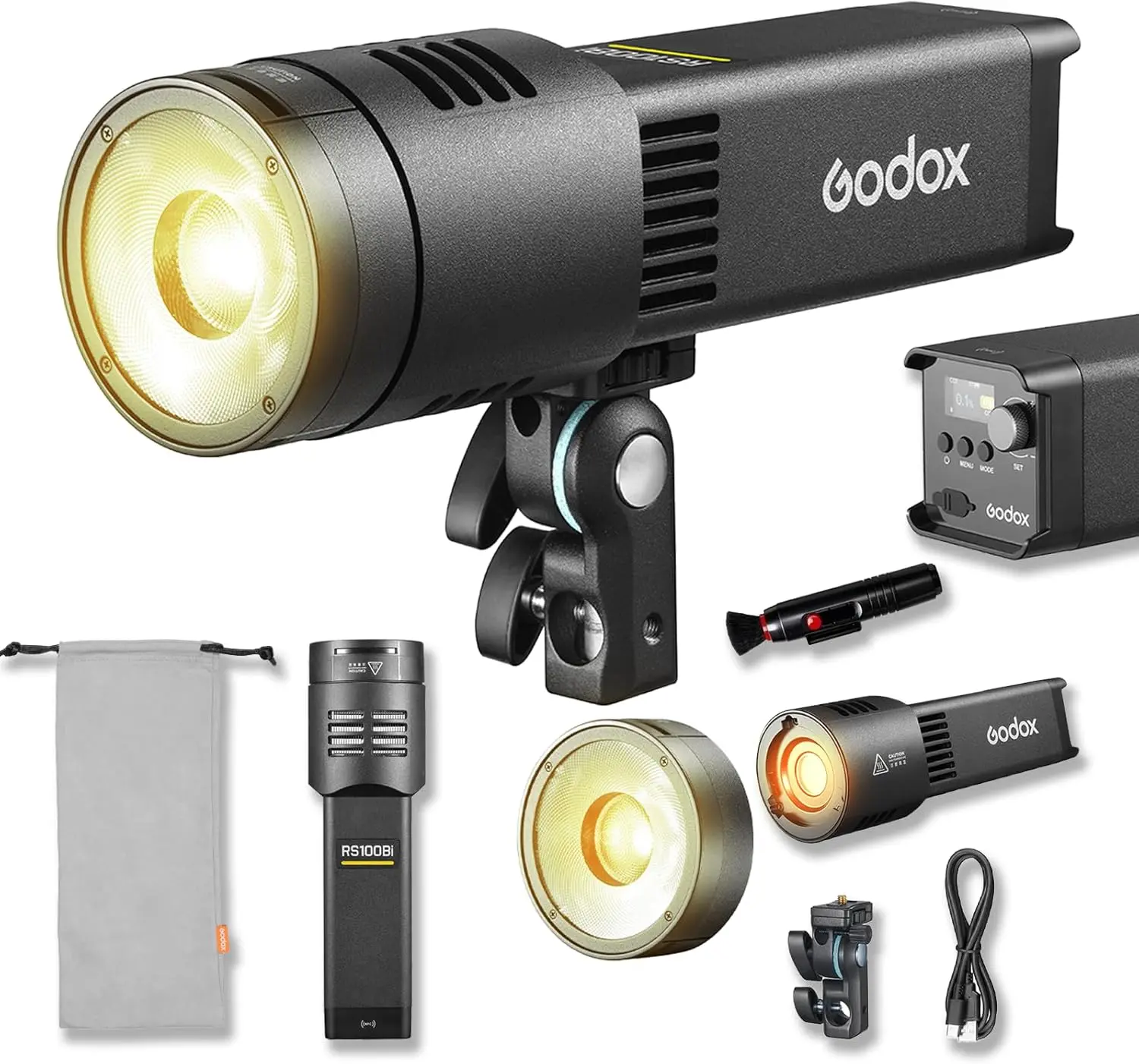 Godox RS100Bi 100W Bi-Color Portable COB LED Video Light, Built-in Battery, 2800K-6500K, CRI/TLCI 98, 28,600 Lux@1m, APP/DMX Control for Studio, Video, Streaming