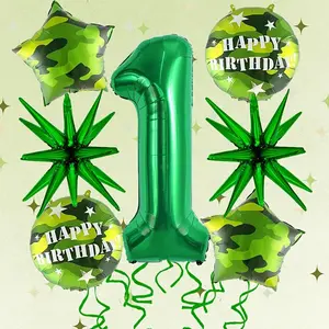 7 Pcs Number 1-9 Balloons Set, Star, Round & Exploding Star Decor, Perfect for Birthdays & Home Decor, Party Essentials