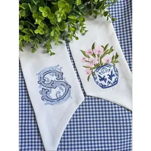 Chinoiserie Easter Wreath Sash - monogrammed- Easter wreath sash - For front door -Housewarming - Hostess gift wreath sash, monogram door decor