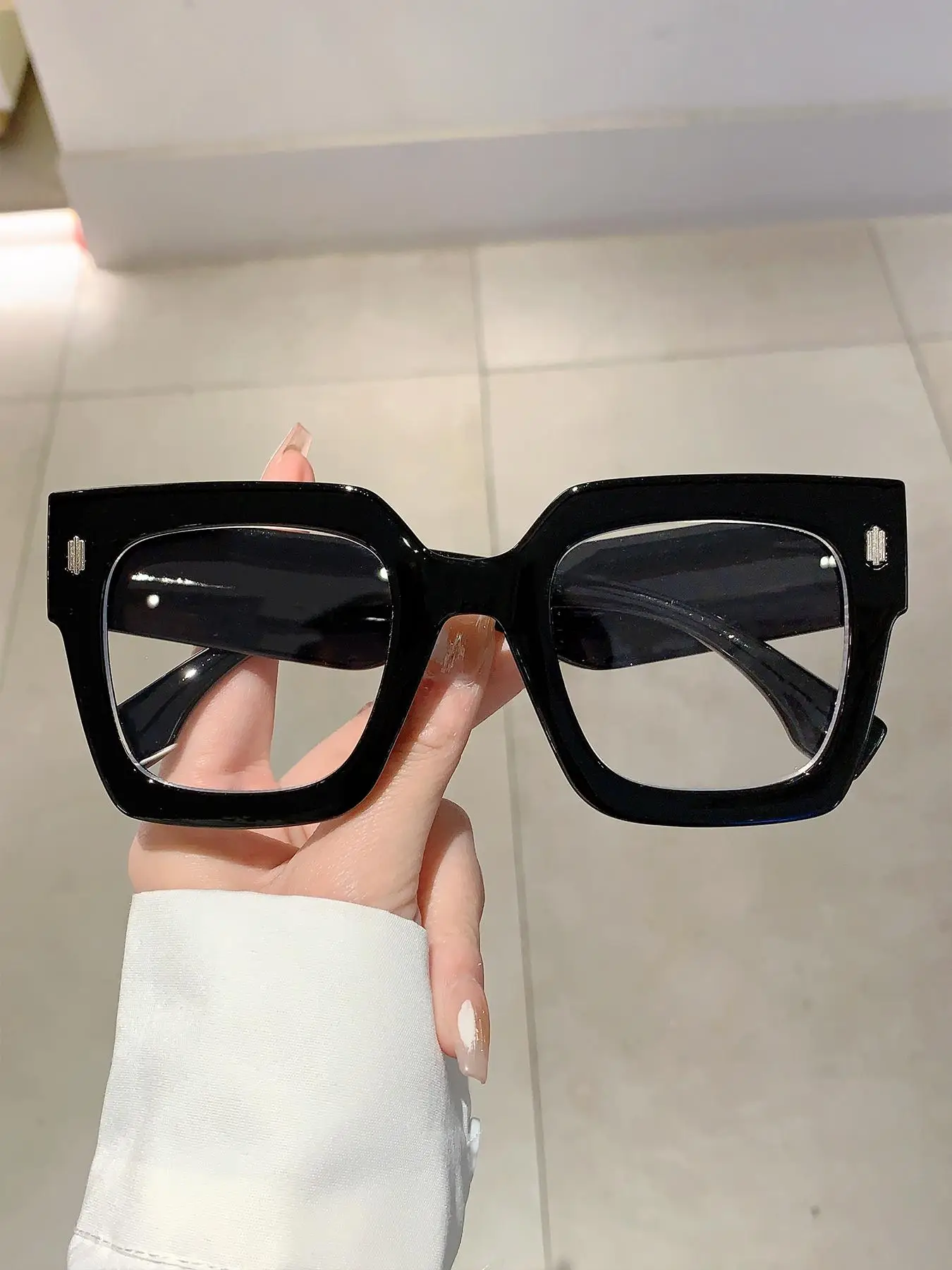 1 Pair Eyeglasses for Everyday Use, Summer Vintage Oversize Square Frame Fashion Eyewear, Retro All-match Travel Accessories
