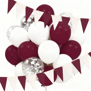 Graduation Party Decorations Maroon White/Maroon Graduation Decorations Class of 2026,Burgundy White Silver Balloons Triangle Banners/Aggie Burgundy Birthday Party Wedding