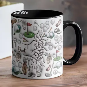 Personalized Dad Fist Bump Golf Mug 2D Printed 3D Effect Inflated Coffee Cup, Custom Kids Names Gift for Dad Grandpa Papa, Durable Ceramic Mug for Golf Lover, Father’s Day Birthday Appreciation Gift Idea from Son Daughter