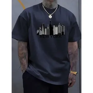 Men's New York City Skyline & Iconic Landmarks T-Shirt - Casual Short Sleeve Tee with Statue of & Print, NY Lettering, Summer Streetwear for NYC Fans