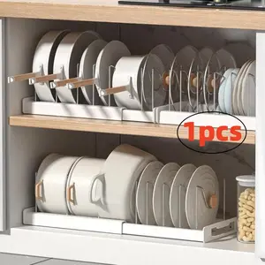 1Pc Cabinet Counter Dual-Use Pot Lid Organizer 7 Adjustable Compartments Stores Multiple Pot Lids Baking Tools White Gray Black 3 Colors Fit Kitchen Style Home Kitchen Storage Rack