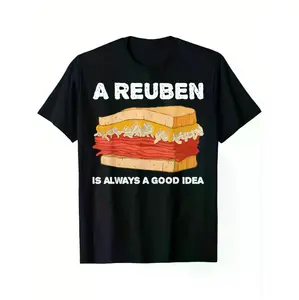 Stylish Black Cotton Graphic T-Shirt Featuring Delicious Reuben Sandwich Design for Casual and Sporty Outfits