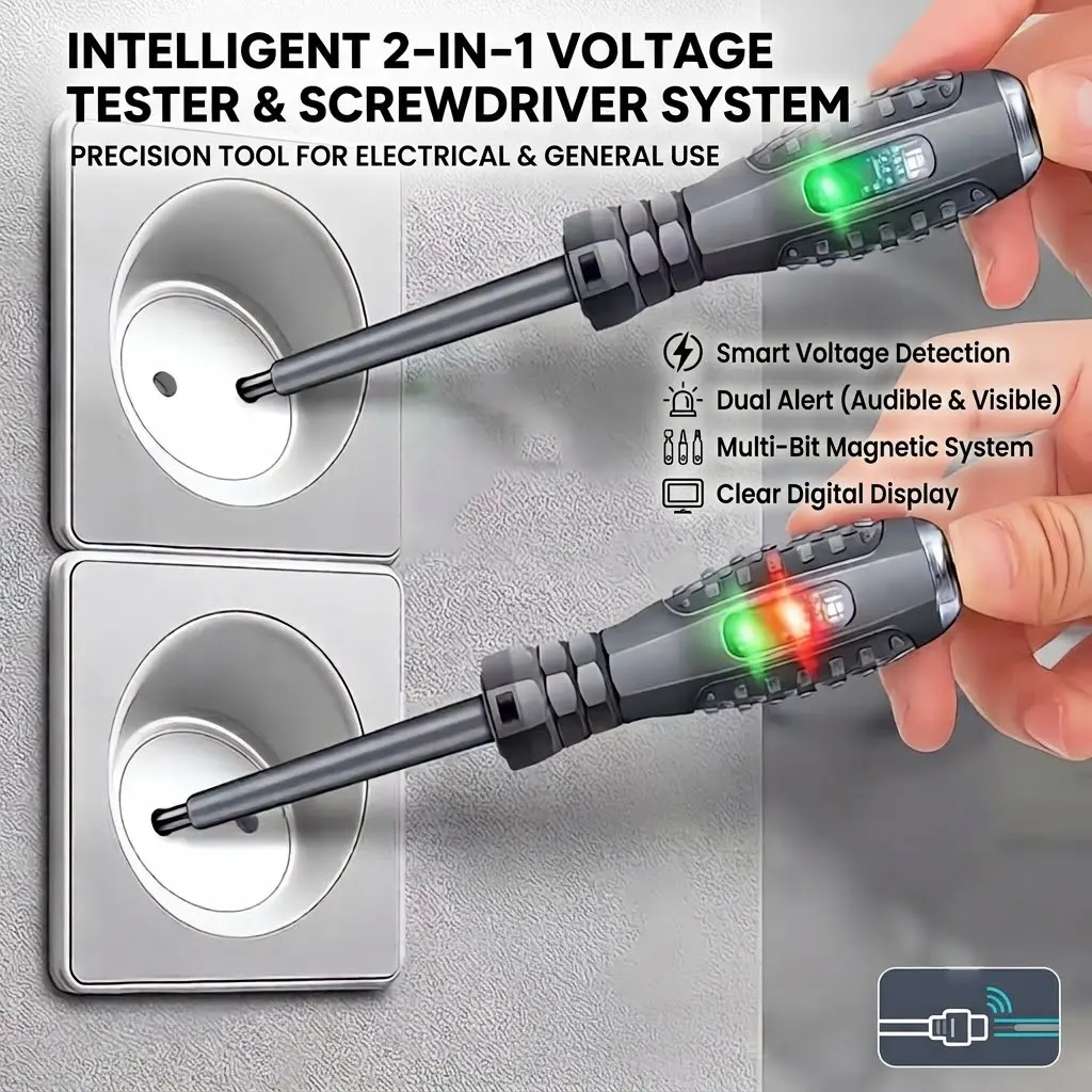 2Pcs Flathead & Phillips Voltage Tester Screwdriver Electricity Detector Electric Non-Contact Voltage Tester Pen Electrical Current Power Circuit Live Wire Electrician Tester