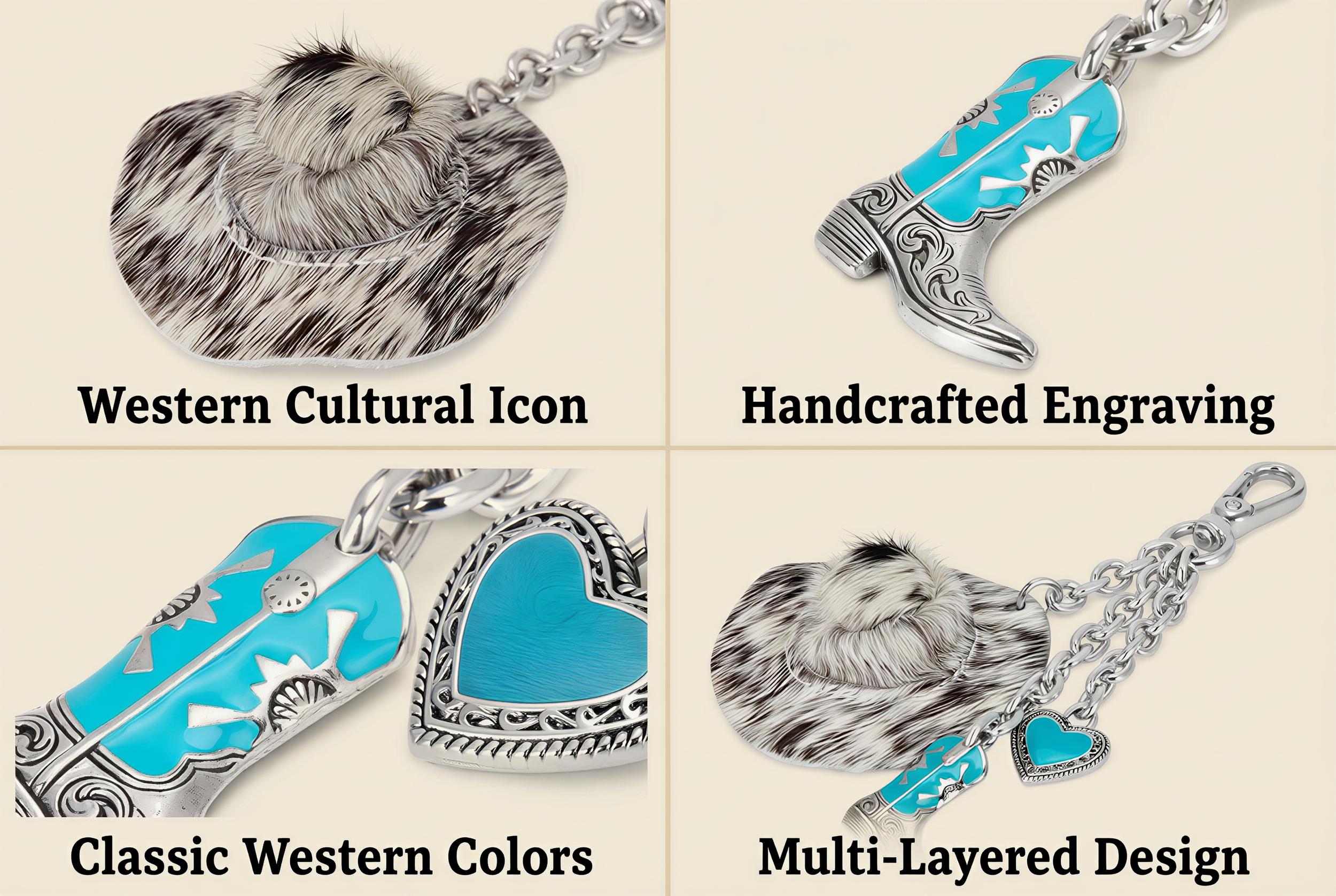 Wrangler Western Cowboy Hat Cowhide Bag Charms - Hat&Horse