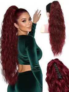 Black Ponytail Extension Claw 26" Curly Pony Tail Clip in Claw Hair Extensions Fluffy Natural Looking Synthetic Hairpiece for Women Curly Clip Ins