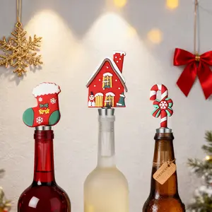 Holiday Wine Stoppers Set of 3 Cute Christmas Themed Stocking Gingerbread House Candy Cane Reusable Bottle Sealer for Festive Celebrations