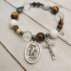 St Michael The Archangel/Guardian Angel Catholic Stretch Bracelet