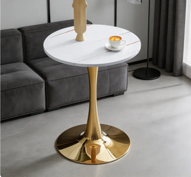 23.6" White Round Tulip Bistro Table - Mid Century Modern Contemporary Multifunction Indoor Furniture with Thick Top, Metal Base, Compact Space-Saving Circular Table for Kitchen, Small Homes