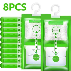 8-Pack Hanging Desiccant Bags with Hooks, Efficient Moisture Absorber for Closet, Clothes, Shoes, Bathroom, Kitchen, Mold & Odor Prevention