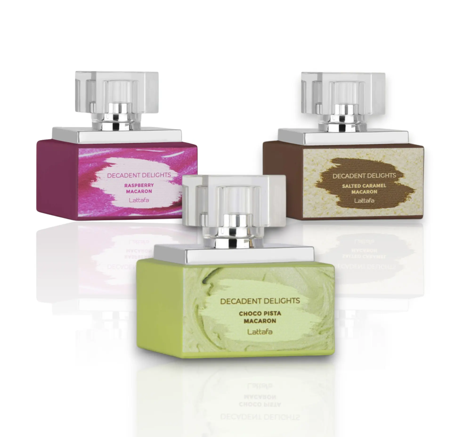 Lattafa Decadent Delights Multi-Pack Eau De Parfum (EDP) - 50 ML Unisex Alcohol-Base Fragrance with Choco Pista, Salted Caramel, Raspberry Macaron, Creamy Sweet Musky & Vanilla Notes