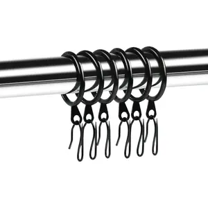 34 count Metal Drapery Curtain Rings with Hooks  Curtain Pin Hooks for Drapes for Window Door Shower(30 mm, Black) (Black, 34 count)