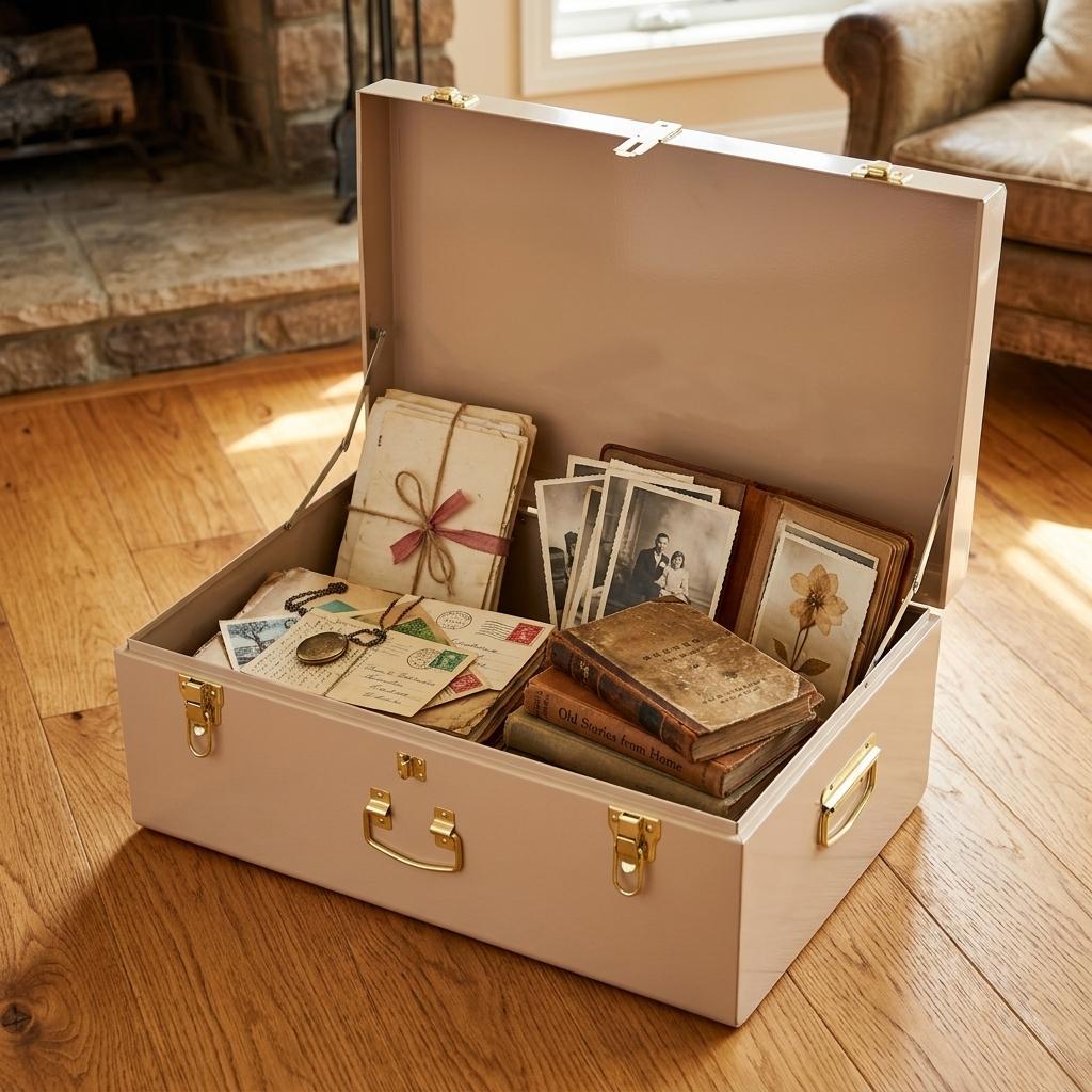 Elegant Ivory Metal Storage Trunk – Stylish & Durable Home Organizer
