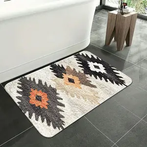 Geometric Pattern Bath Mat, Non-slip Soft Absorbent Rug, Decorative Carpet for Home Living Room Bedroom Bathroom, Non Slip Rugs