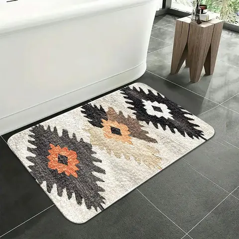 Geometric Pattern Bath Mat, Non-slip Soft Absorbent Rug, Soft Polyester Rug, Decorative Carpet for Home Living Room Bedroom Bathroom, Non Slip Rugs, Geometric Design Rug